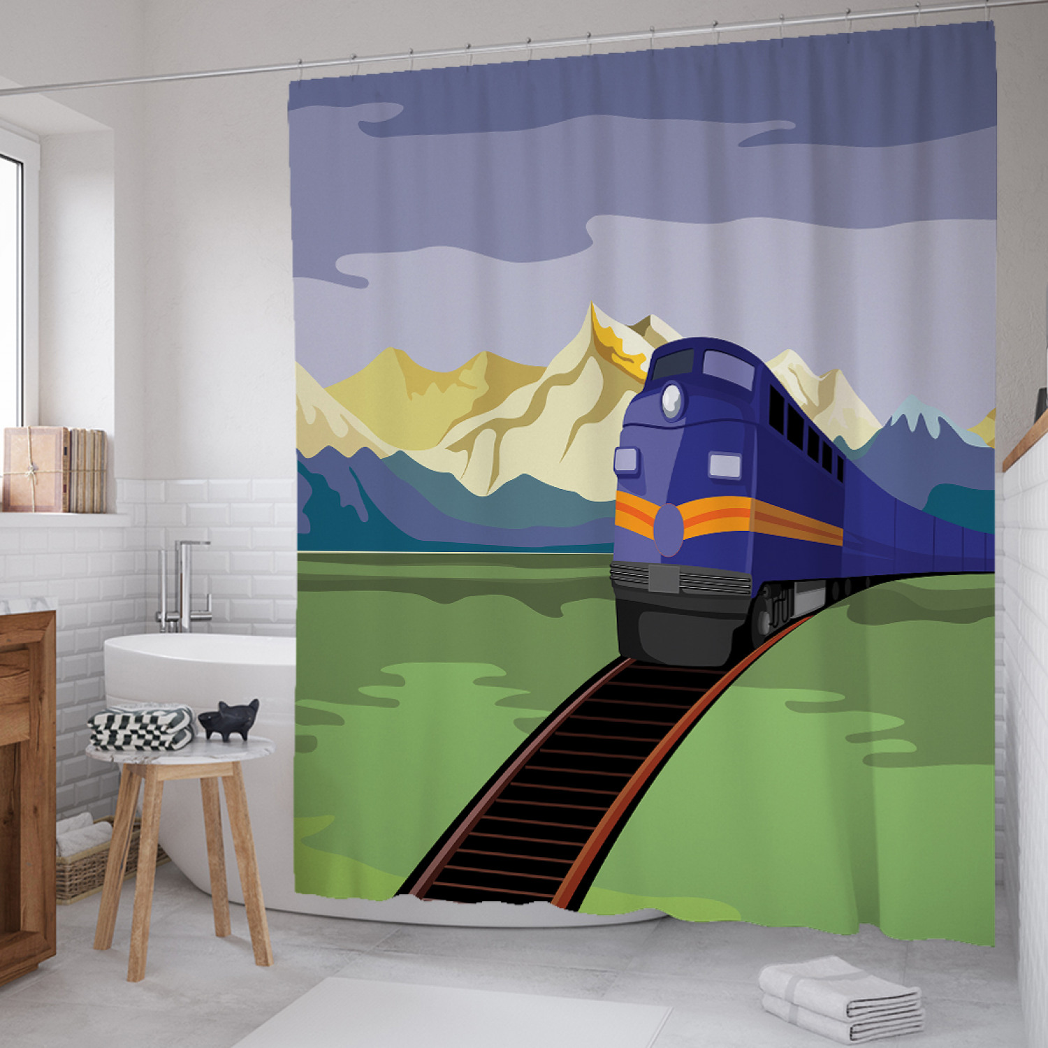 

Штора для ванной JoyArty "Поезд среди гор" из сатена, 180х200 см с крючками, Зеленый, Поезд среди гор