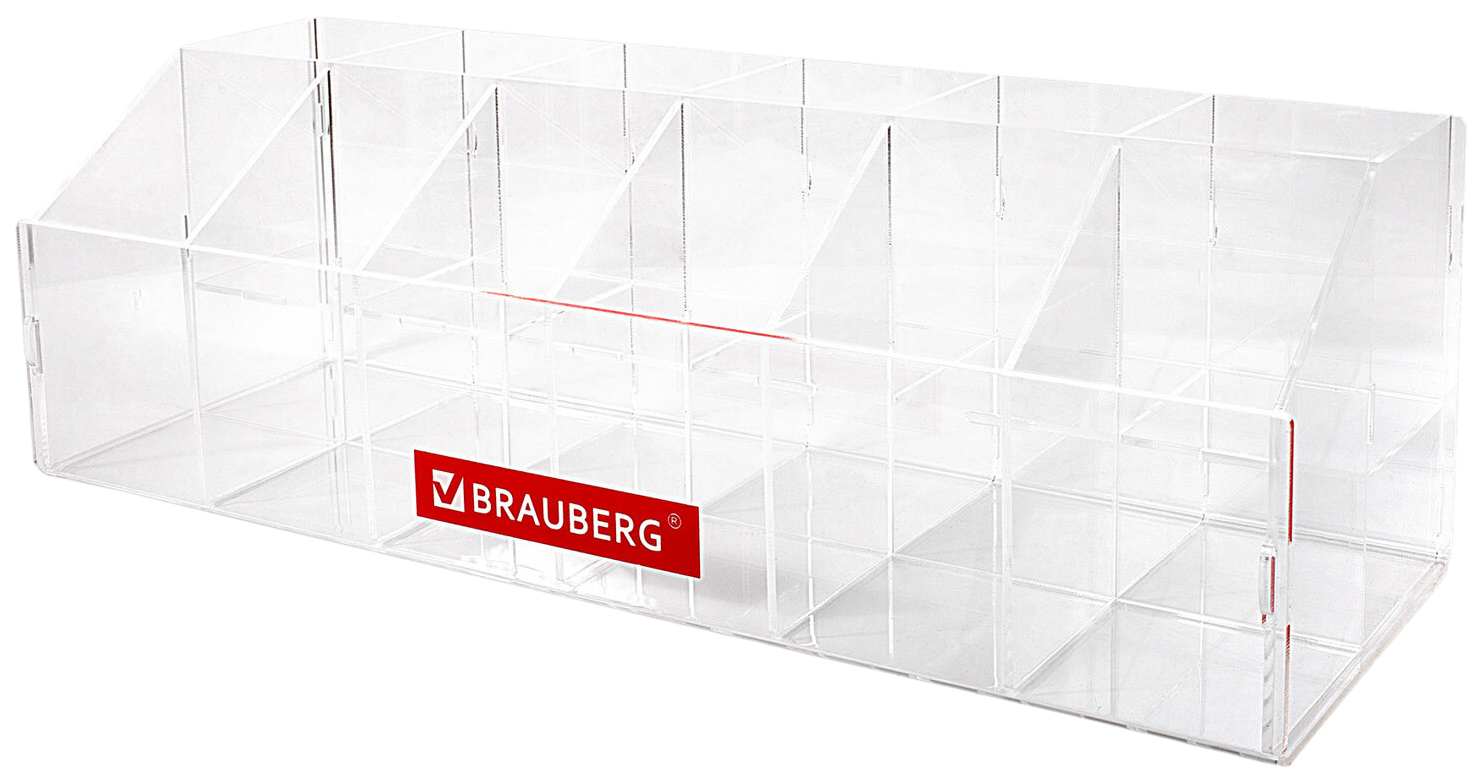 Подставка под письменные принадлежности BRAUBERG, 12 отделений, 15х41х12 см, оргстекло
