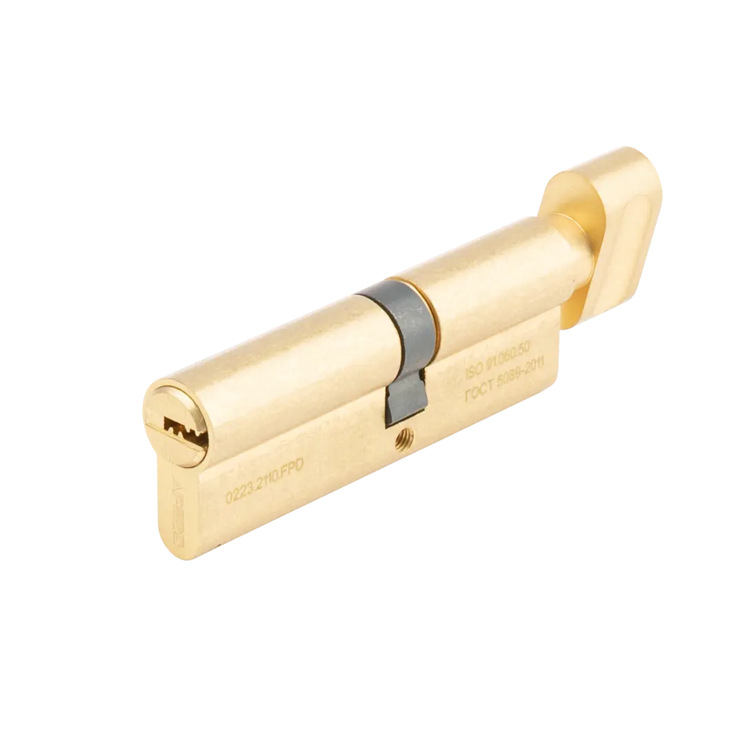 Цилиндр Apecs Pro, 50х40 мм, ключ/вертушка, цвет золото