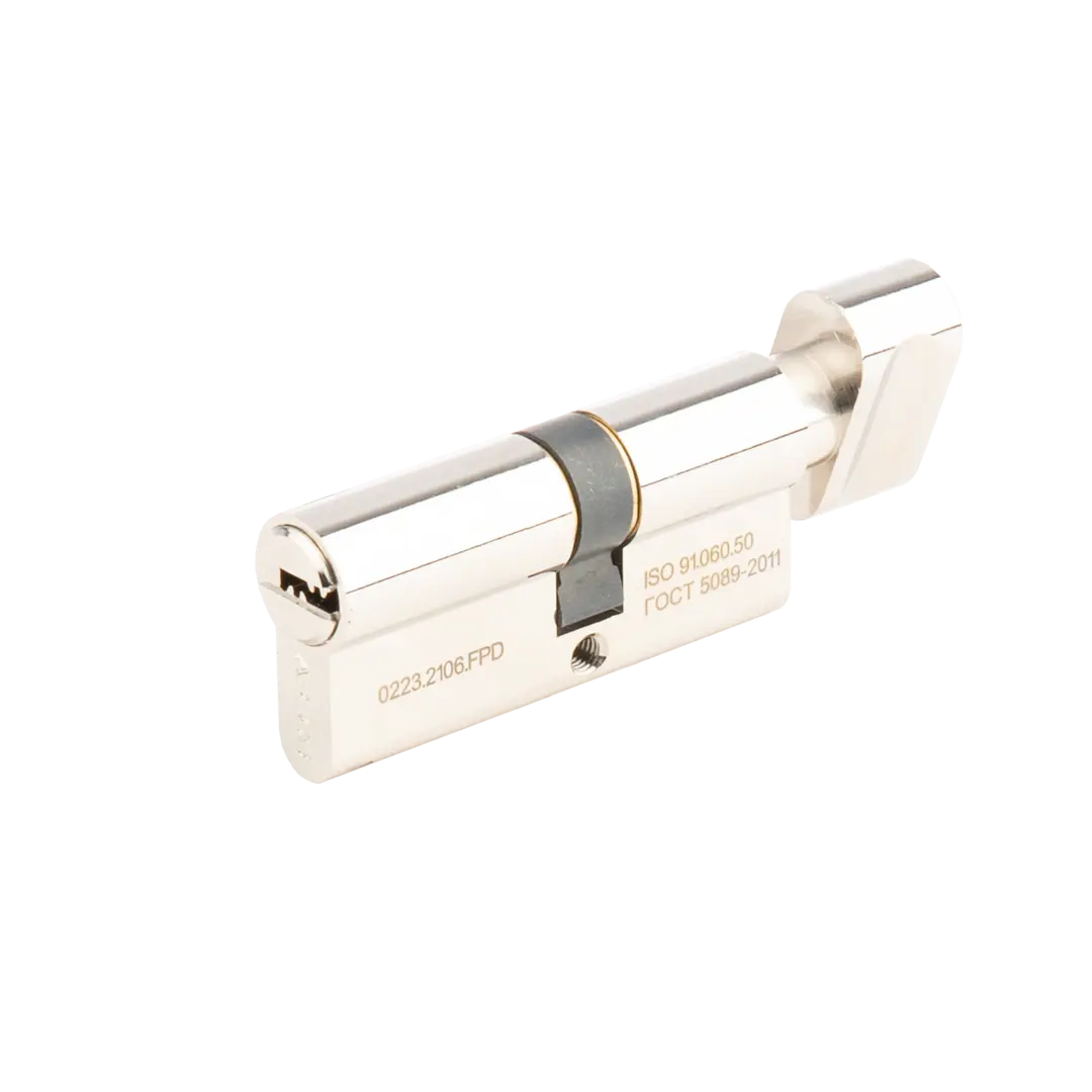 Цилиндр Apecs Pro, 37х31 мм, ключ/вертушка, цвет никель