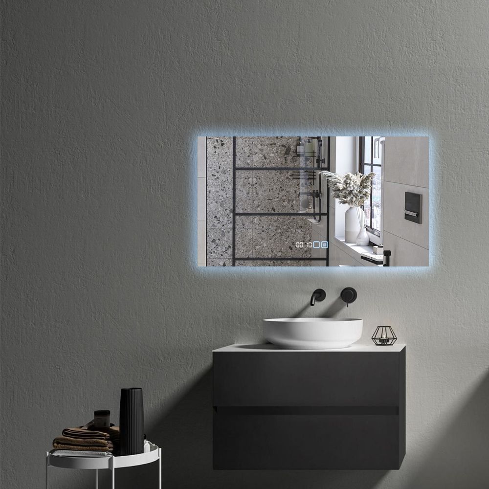 Зеркало для ванной Qwerty 40x80 прямоуг. c часами и подогревом, Q/40-80/6k/2кн/часы/нагр