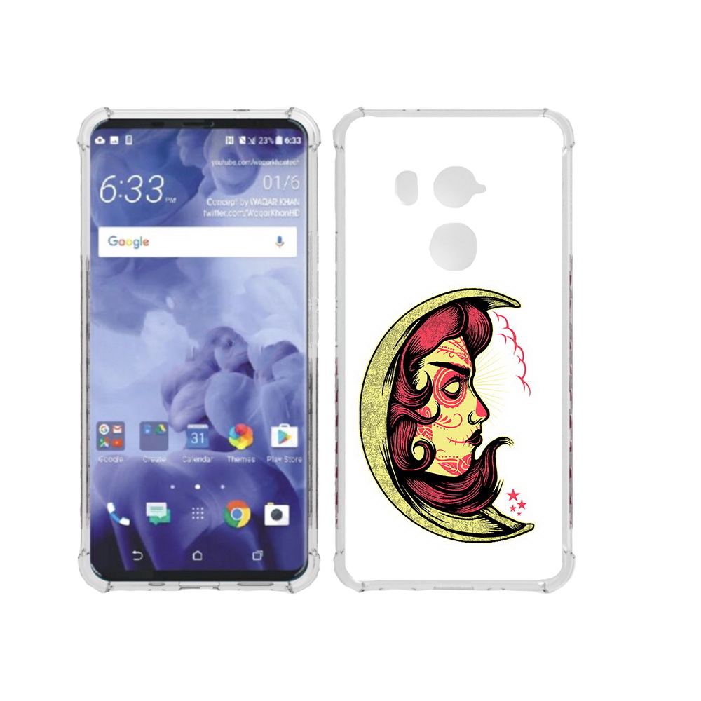 

Чехол MyPads Tocco для HTC U11 Plus желтый полумесяц с лицом девушки, Прозрачный, Tocco