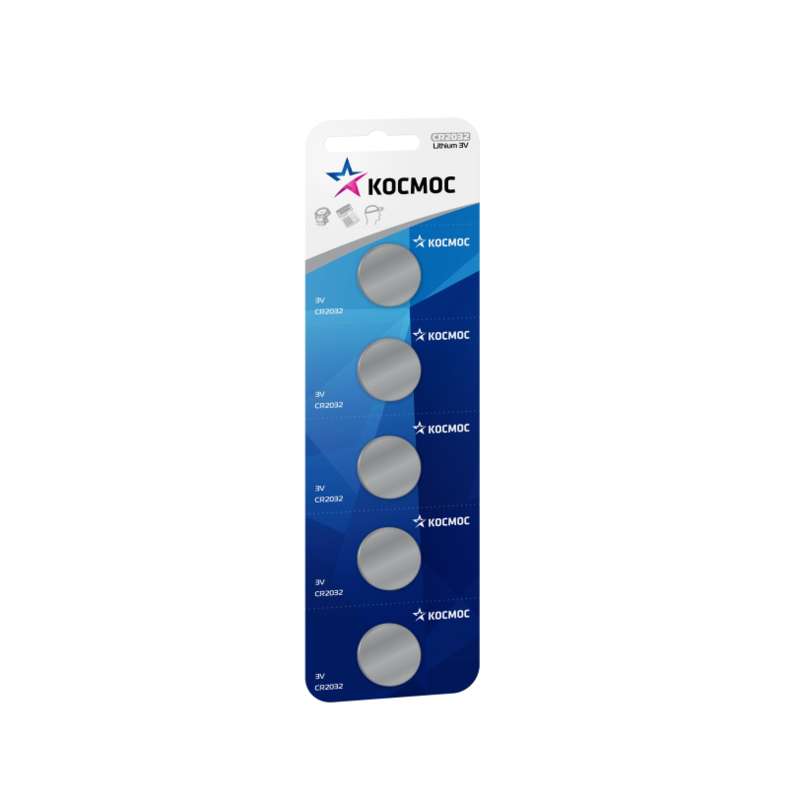 

Элемент питания литиевый CR 2032 5хBL (блист.5шт) Космос KOC20325BL ( 1упак. ), KOC20325BL