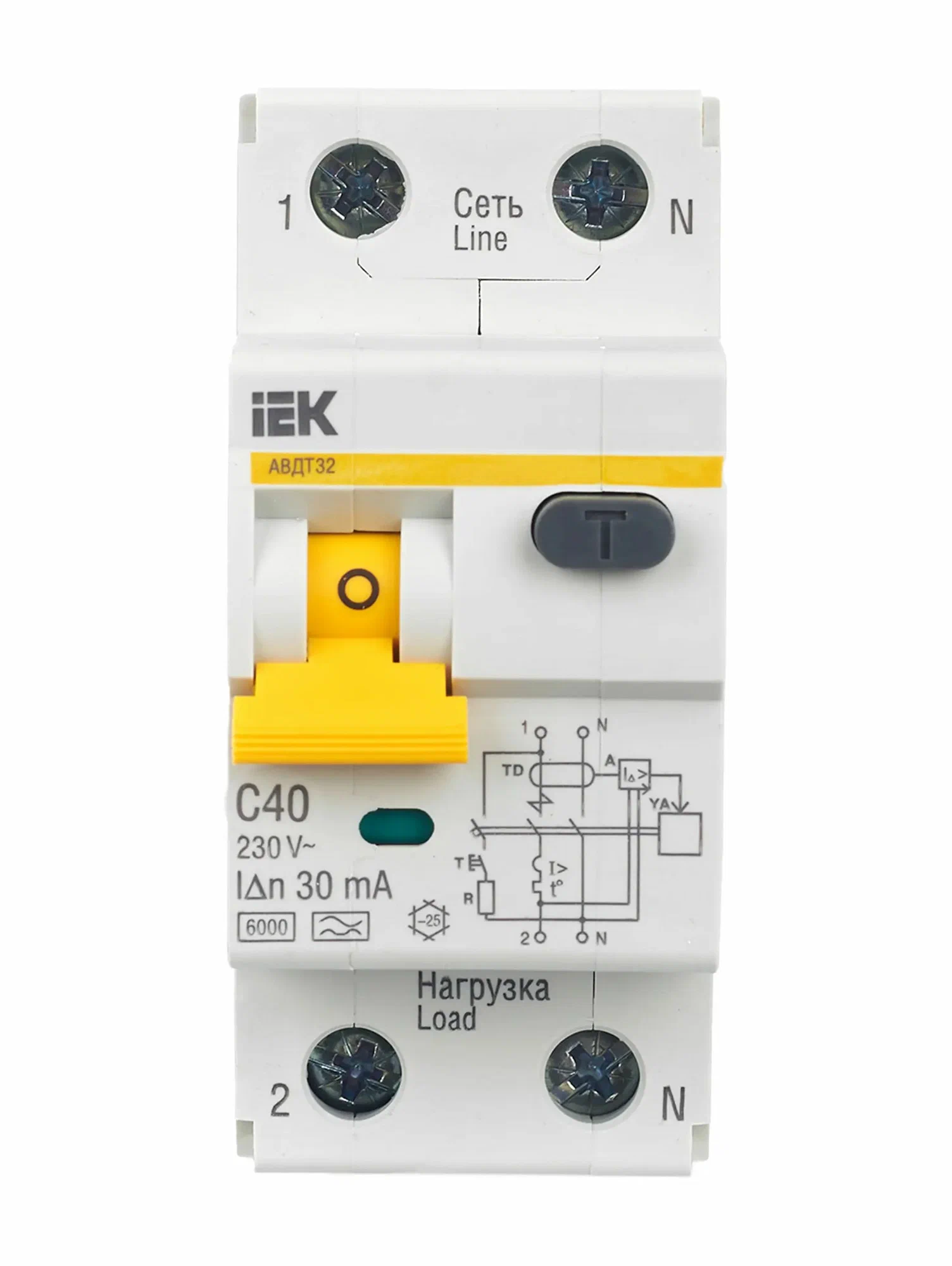 

Автоматический дифференциальный выключатель IEK АВДТ32, 40A, 30 мА, C, 1P+N