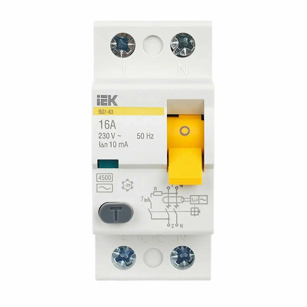

УЗО IEK 16А 30мА 2P тип AC ВДТ 2P двухполюсный 16А 30м