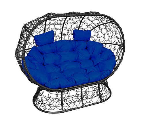 фото Диван m-group "лежебока" на подставке с ротангом чёрный, синяя подушка