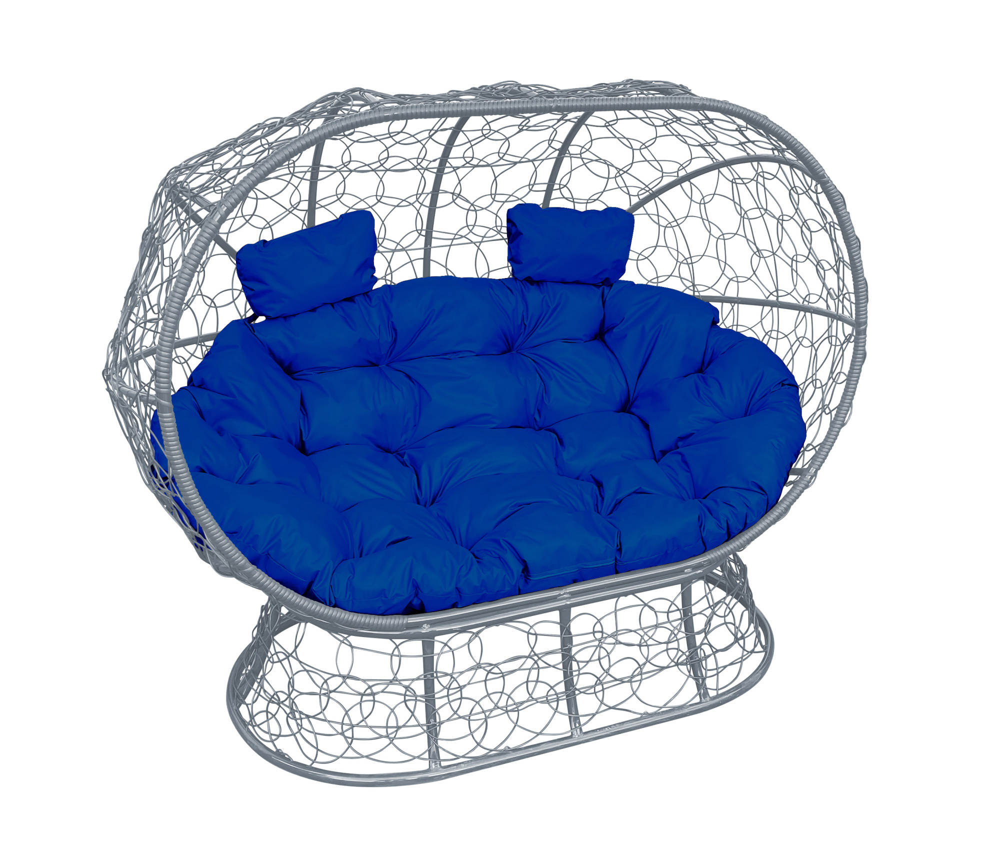 фото Диван m-group "лежебока" на подставке с ротангом серый, синяя подушка