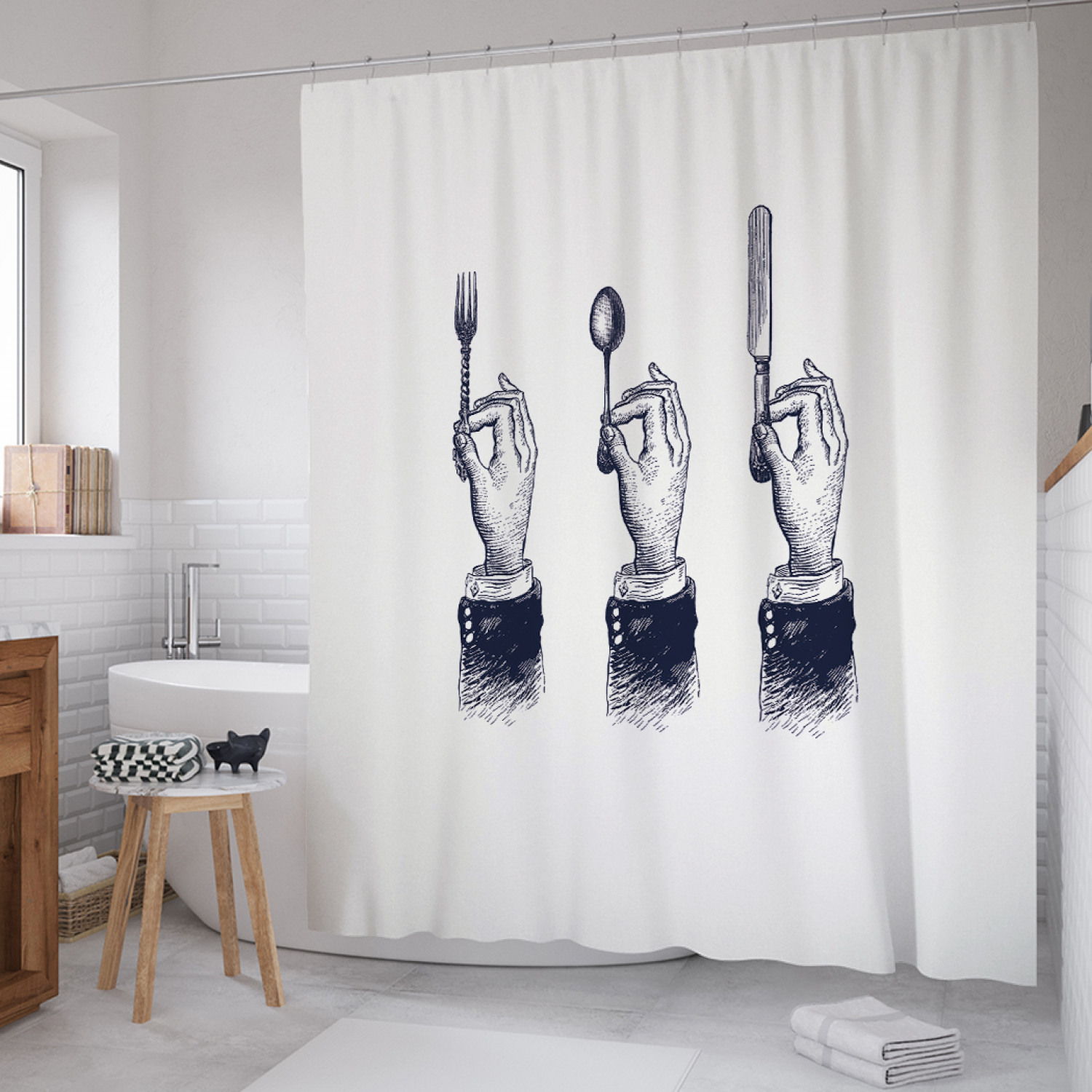 

Штора для ванной JoyArty "Правила этикета" из сатена, 180х200 см с крючками, Белый, Правила этикета