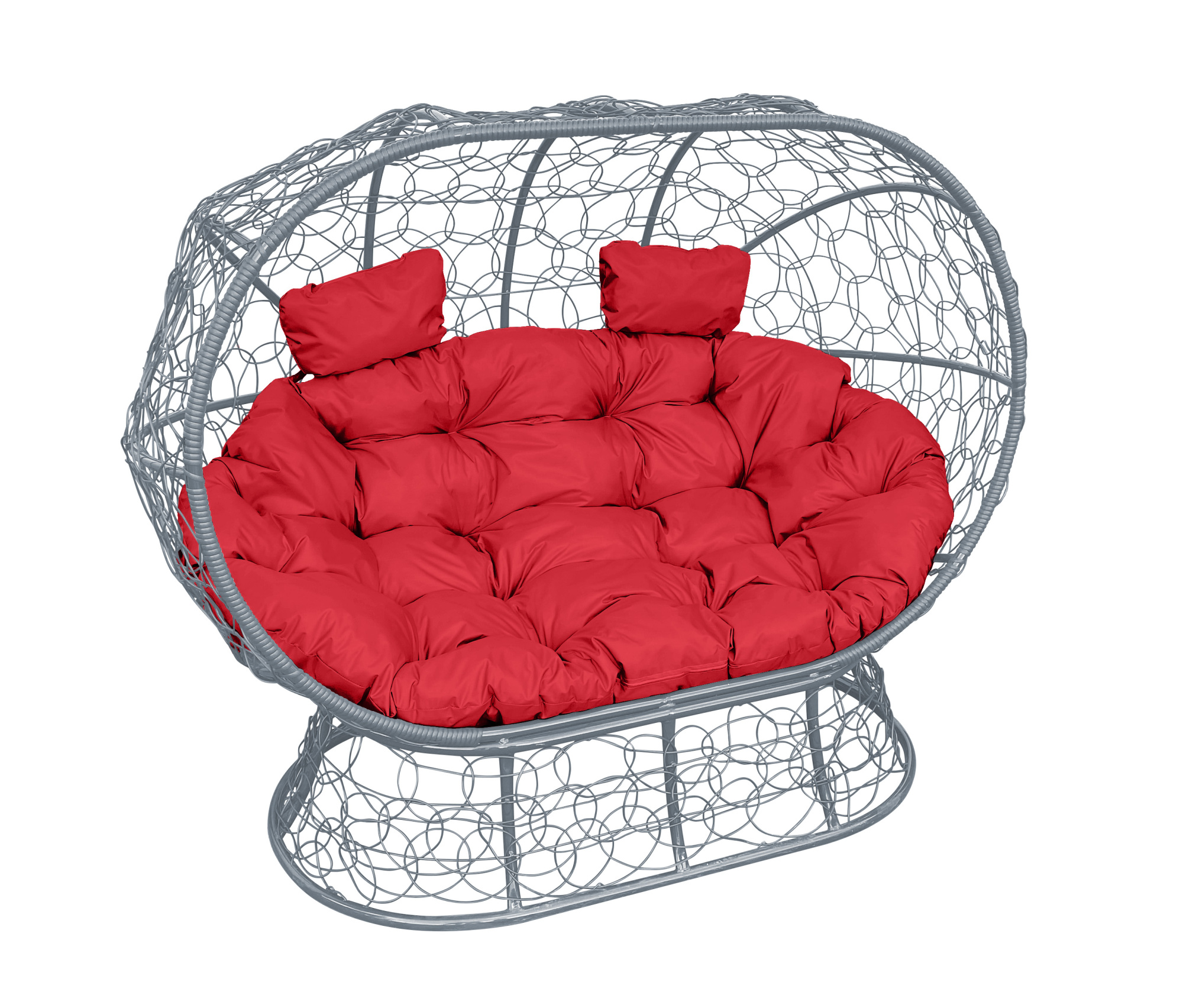 фото Диван m-group "лежебока" на подставке с ротангом серый, красная подушка