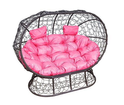 фото Диван m-group "лежебока" на подставке с ротангом коричневый, розовая подушка