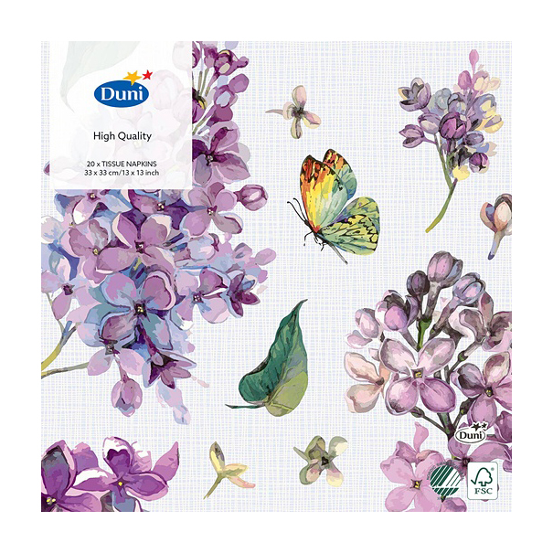 фото Салфетки бумажные duni butterfly lila 3 слоя 33*33см 20шт