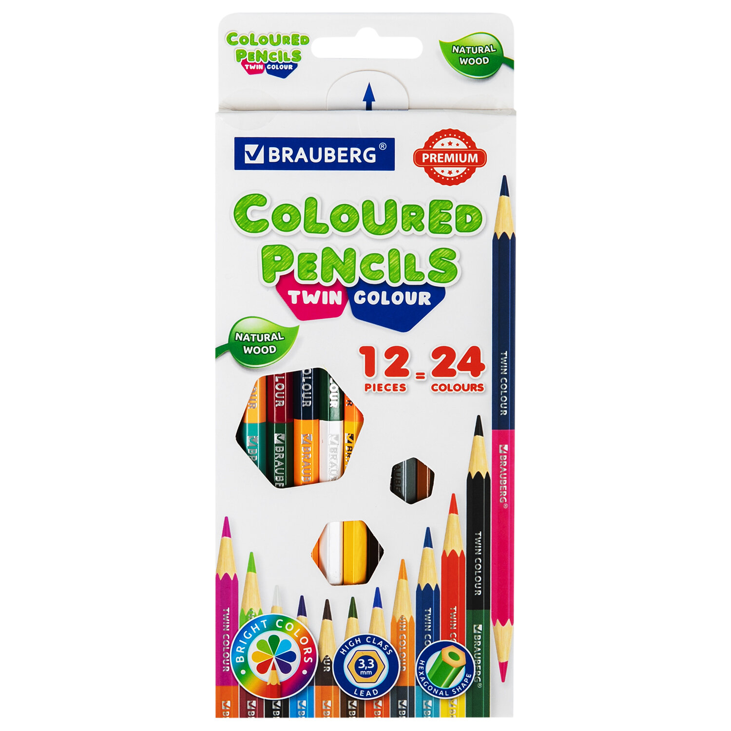 

Карандаши цветные Brauberg мягкие двусторонние Premium Twin Colour, 12 штук, 24 цвета, Разноцветные, 181874