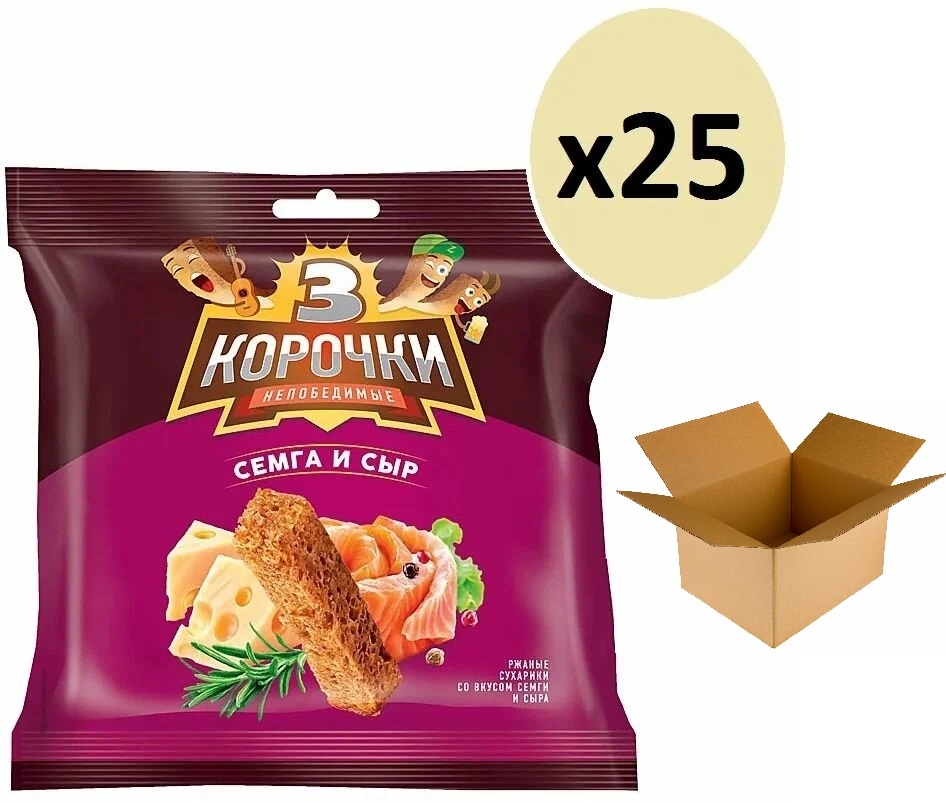 Сухарики 3 Корочки со вкусом сёмги с сыром, 100 г х 25 шт