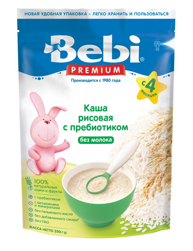 фото Каша безмолочная bebi premium рисовая c пребиотиком с 4 мес. 200 гр 1020104