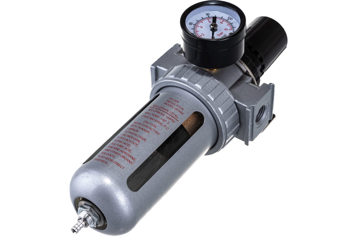 Фильтр-влагоотделитель с индикатором давления для пневмосистемы, 1/4 inch и резьбовой адап
