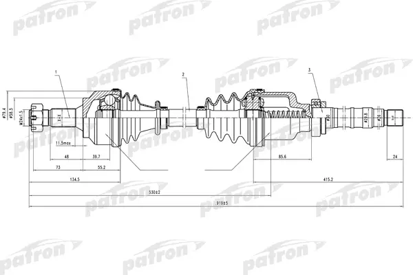 

Полуось прав PEUGEOT: 306 1.6/405 1.4 MA 93> R PATRON PDS0069