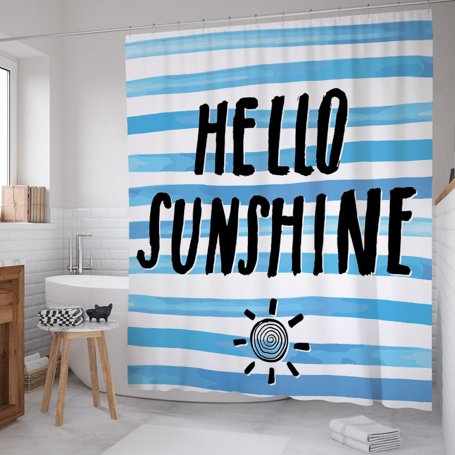 

Штора для ванной JoyArty "Морское солнце" из сатена, 180х200 см с крючками, Белый, Морское солнце