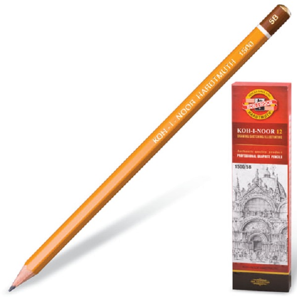 

Карандаш чернографитный Koh-I-Noor 1500, 1 шт., 5B, корпус желтый, 150005B01170RU