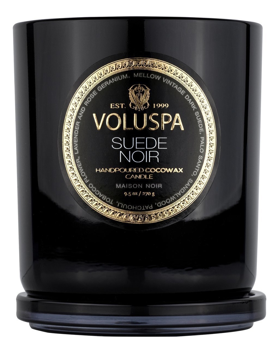 фото Voluspa ароматическая свеча suede noir (черная замша) свеча в подарочной коробке 270г