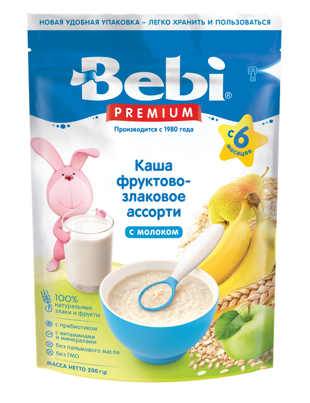 фото Каша молочная bebi premium фруктово-злаковое ассорти с 6 мес. 200 гр 1020084