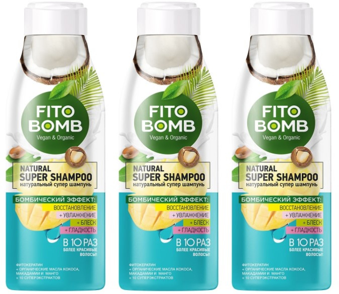 

Шампунь Fito Косметик Натуральный FITO BOMB 250мл, 3 шт