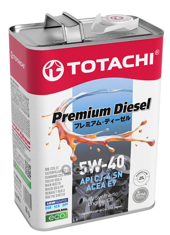 фото Масло моторное totachi premium diesel, fully synthetic, cj-4/sm, 5w-40, 4л, синтетическое