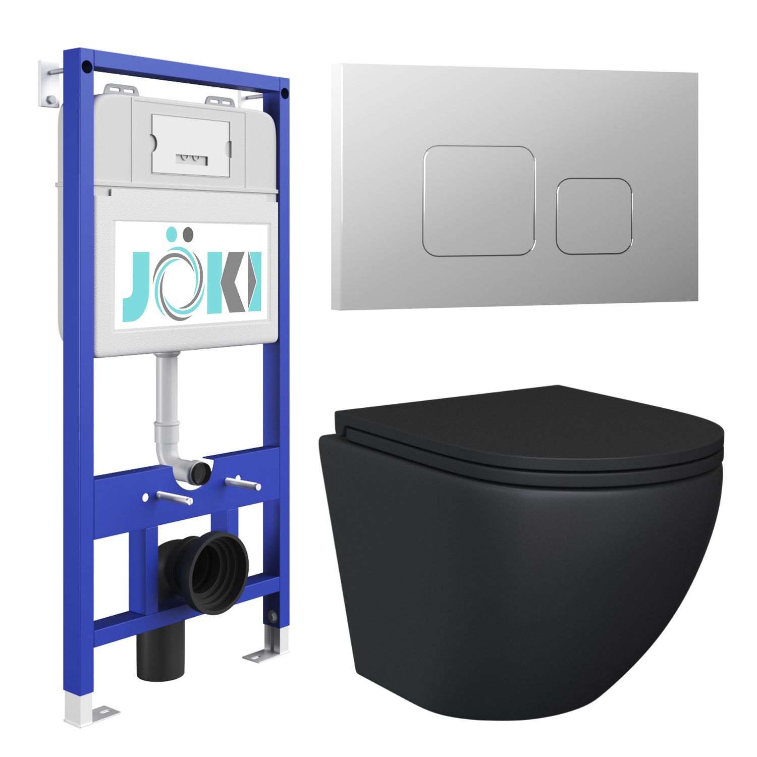 Инсталляция JOKI JK01150 кнопка JK701528CH хром унитаз Stella JK1111019MB черный 33635₽