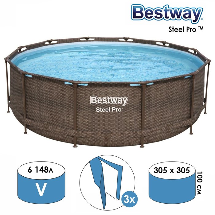 фото Бассейн каркасный steel pro 305 x 100 см, 5617p bestway nobrand