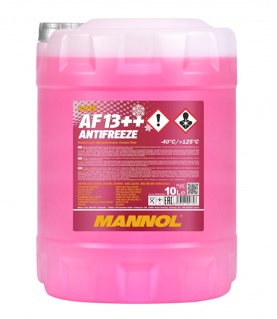 фото Готовый раствор охлаждающей жидкости антифриз красный 4015 mannol antifreeze af13++ 10 л.