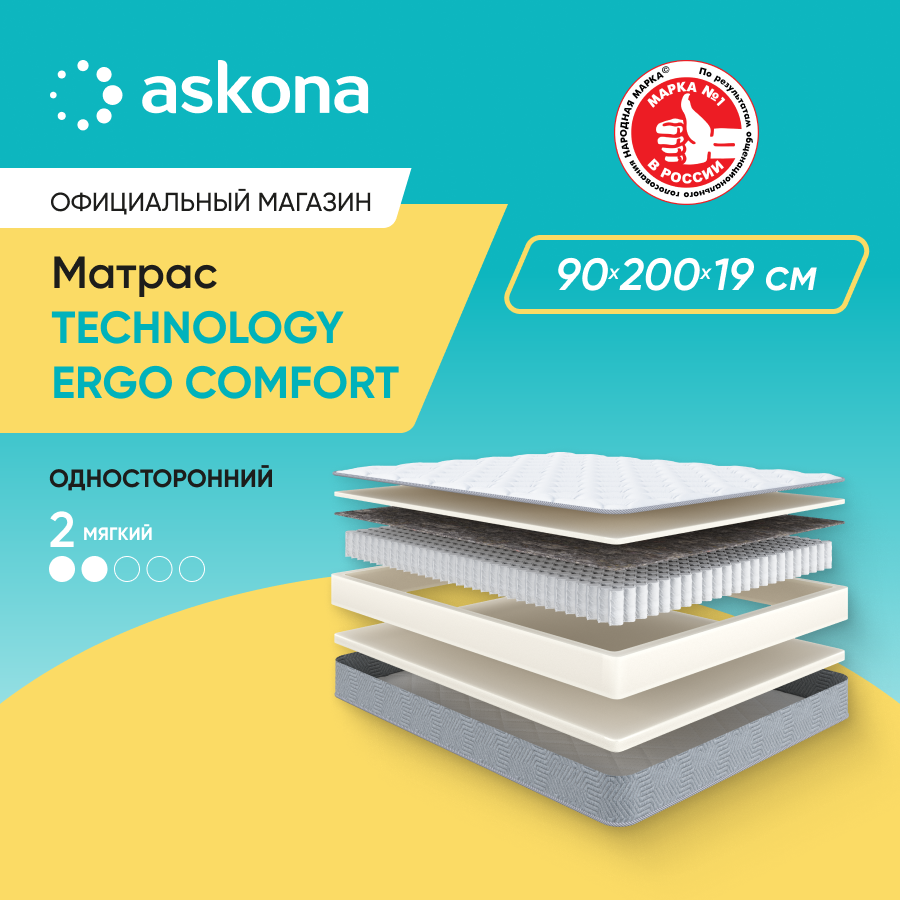 

Матрас Askona Technology Ergo Comfort 90x200, Белый, Technology Ergo Comfort