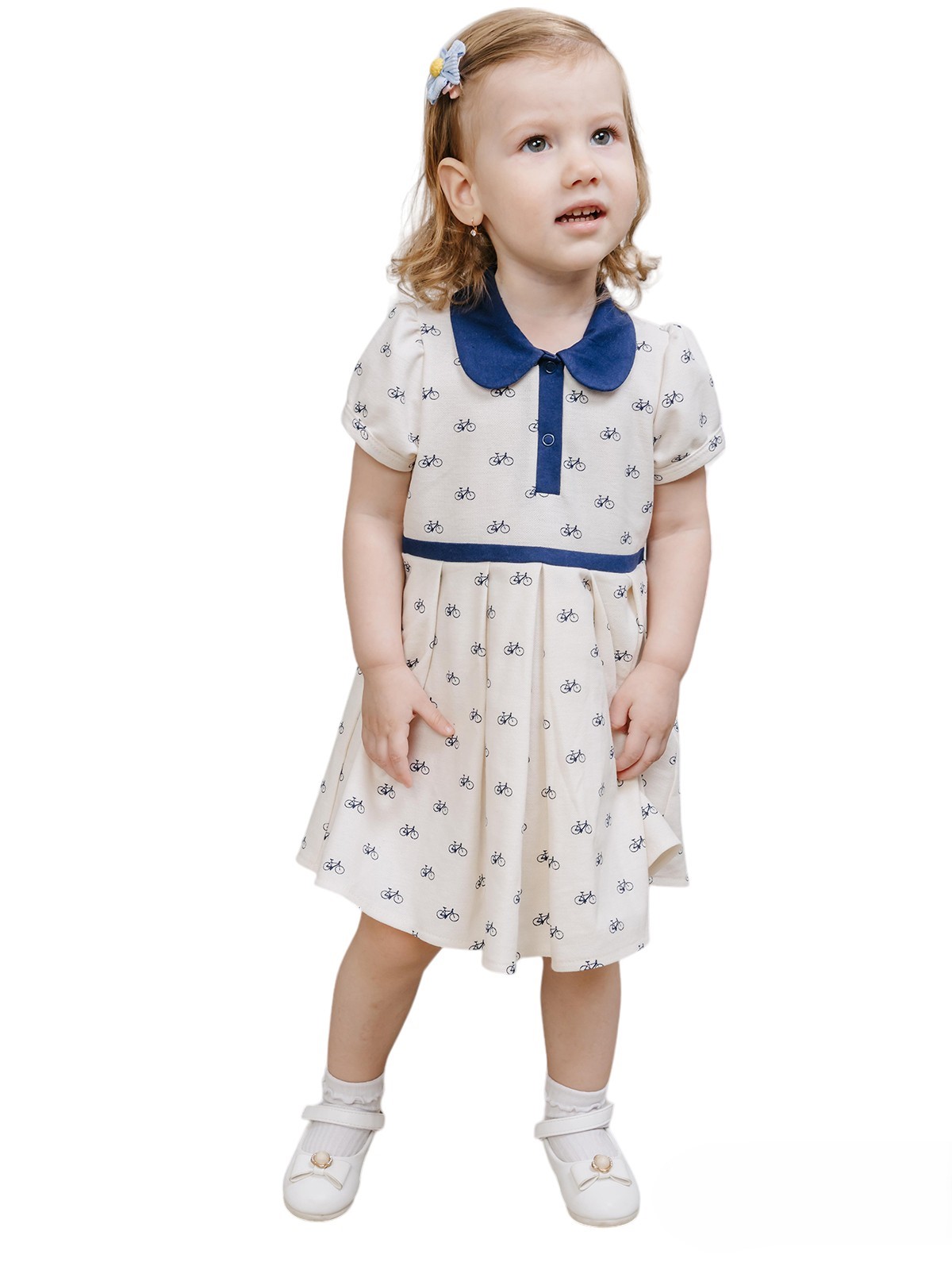 Платье детское Осьминожка Лакоста, Молочный с синим, 110