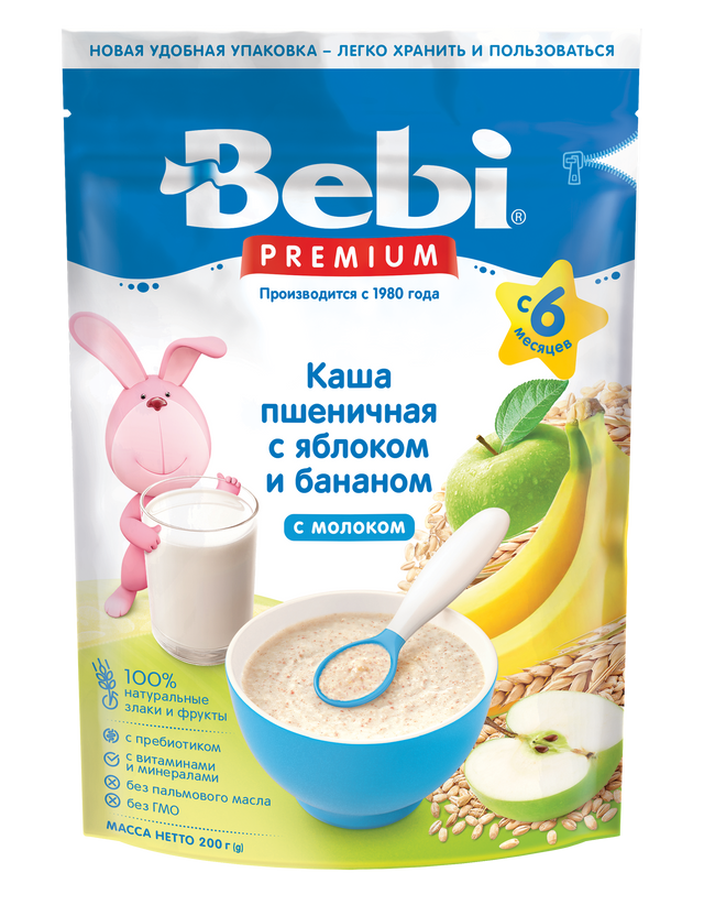 фото Каша молочная bebi premium пшеничная с яблоком и бананом с 6 мес. 200 гр 1020087