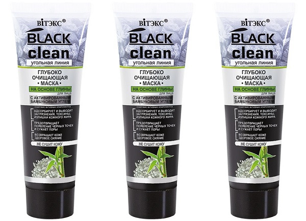 

Маска для лица Витекс Глубоко очищающая BLACK CLEAN на основе глины 75мл, комплект 3 шт