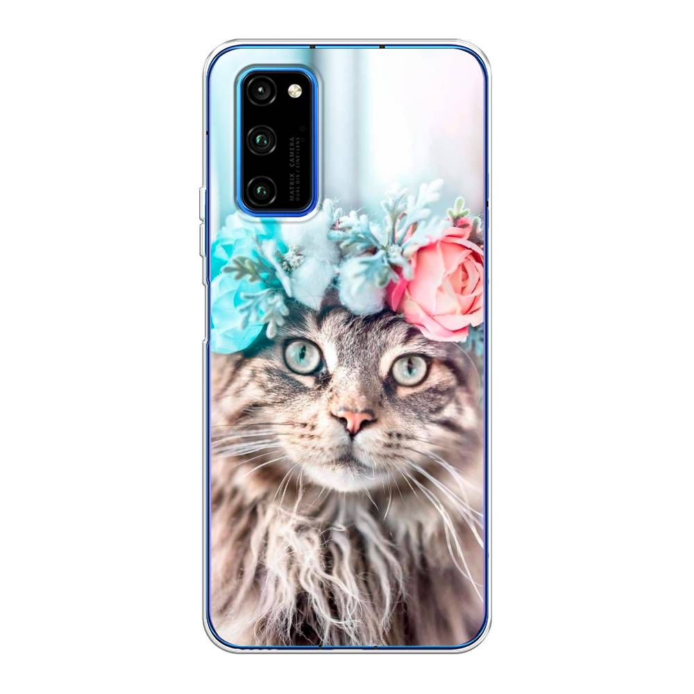 

Чехол Awog на Huawei Honor V30 Pro "Кот в венке", Серый;голубой;розовый, 611450-2