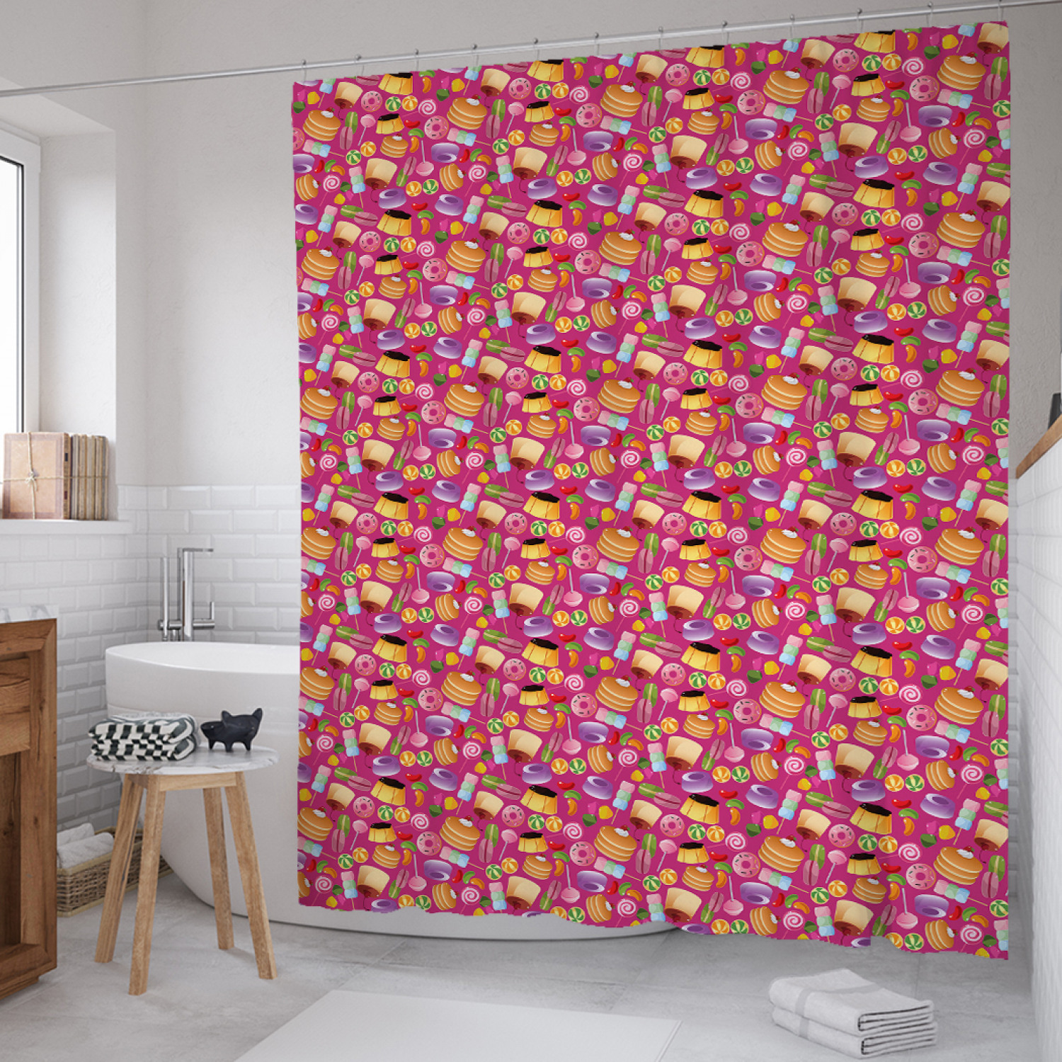 

Штора для ванной JoyArty "Векторные сладости" из сатена, 180х200 см с крючками, Красный, Векторные сладости