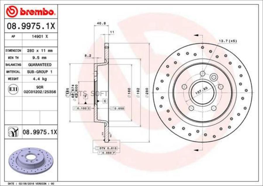 

BREMBO 08.9975.1X Диск перфорированный Brembo Xtra 08.9975.1X 1шт