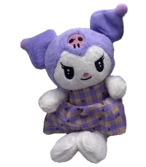 Брелок плюшевый Hello Kitty Kuromi в платье в клетку в сиреневом