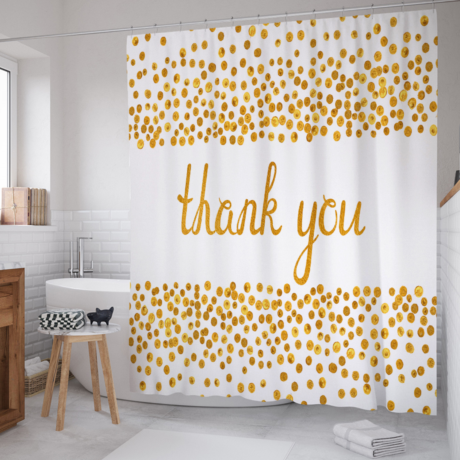 

Штора для ванной JoyArty "Благодарность в конфетти" из сатена, 180х200 см с крючками, Белый, Благодарность в конфетти