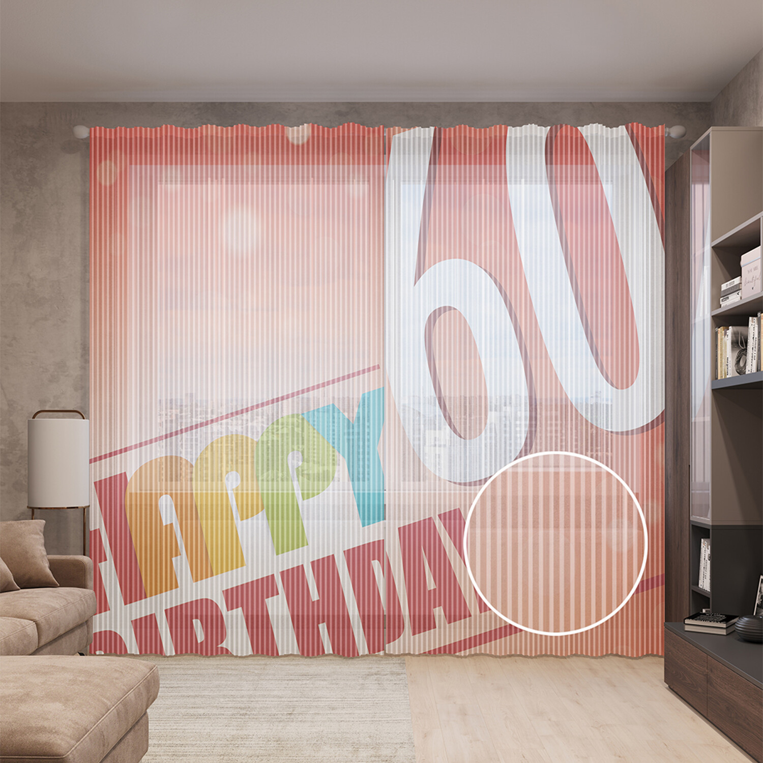 

Тюль вуаль на шторной ленте с принтом JoyArty "Открытка на 60-летие", 310х265 см, Открытка на 60-летие