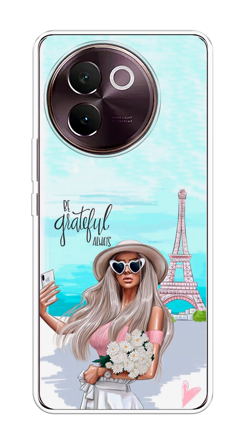 

Чехол на Vivo V30e "Селфи Париж", Голубой;бежевый, 2610550-1
