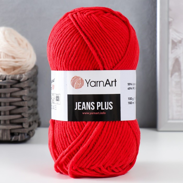 

Пряжа "Jeans plus" 55% хлопок, 45% акрил 160м/100гр (90 алый), Красный, Пряжа для вязания "Jeans plus"