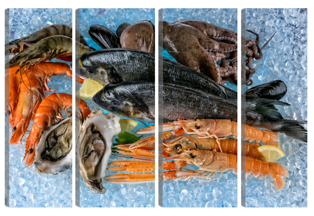 

Большая модульная картина Морепродукты на льду. В кухню. PR-1241 (139x90см)