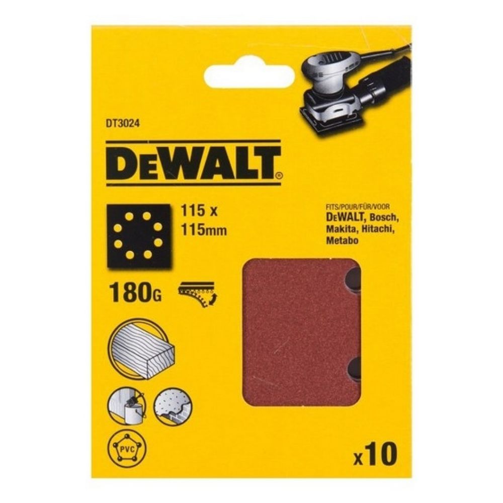 

Шлифлисты перфорированные 115 х 115 мм, P180, 10 шт. DeWalt DT3024