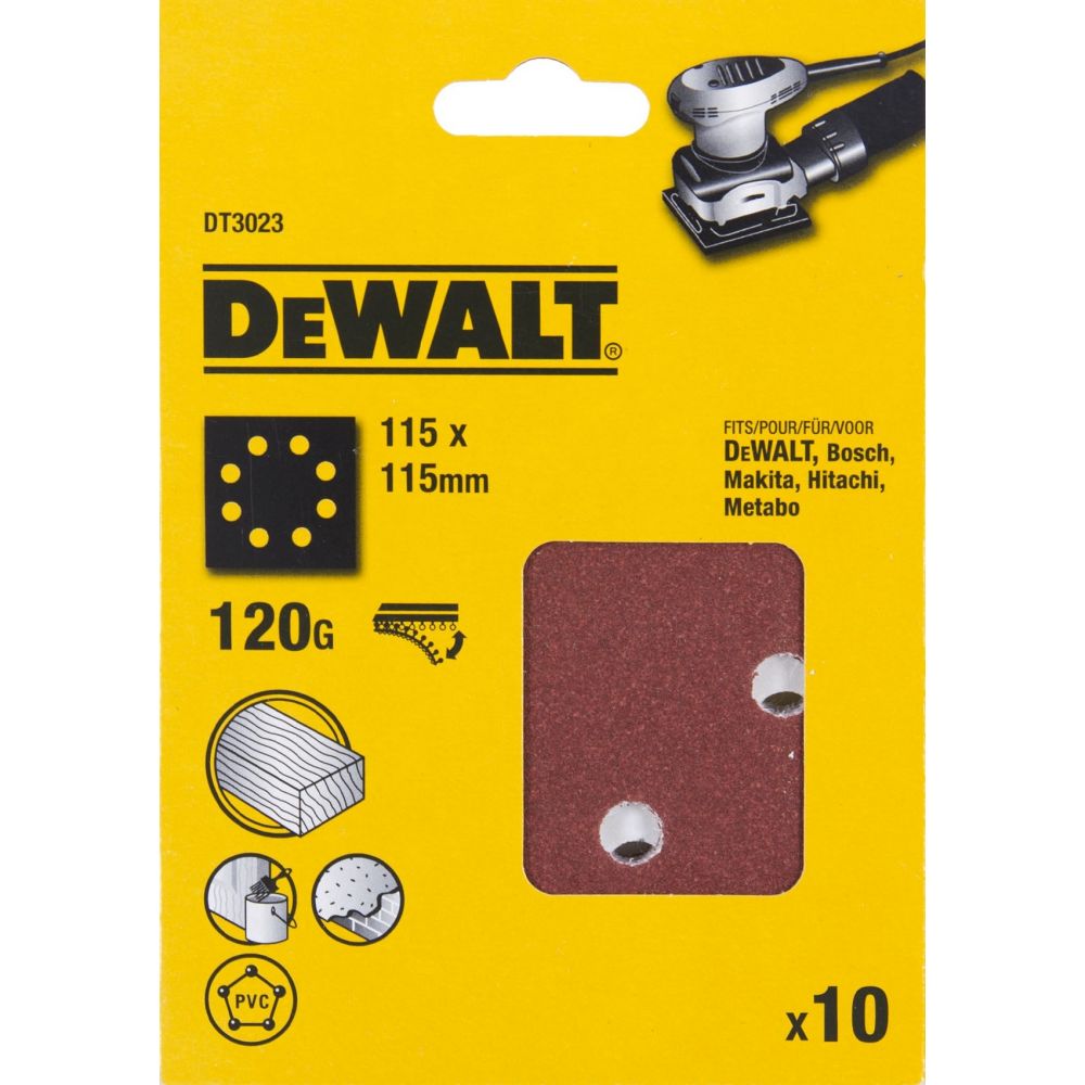 

Шлифлисты перфорированные 115 х 115 мм, P120, 10 шт. DeWalt DT3023