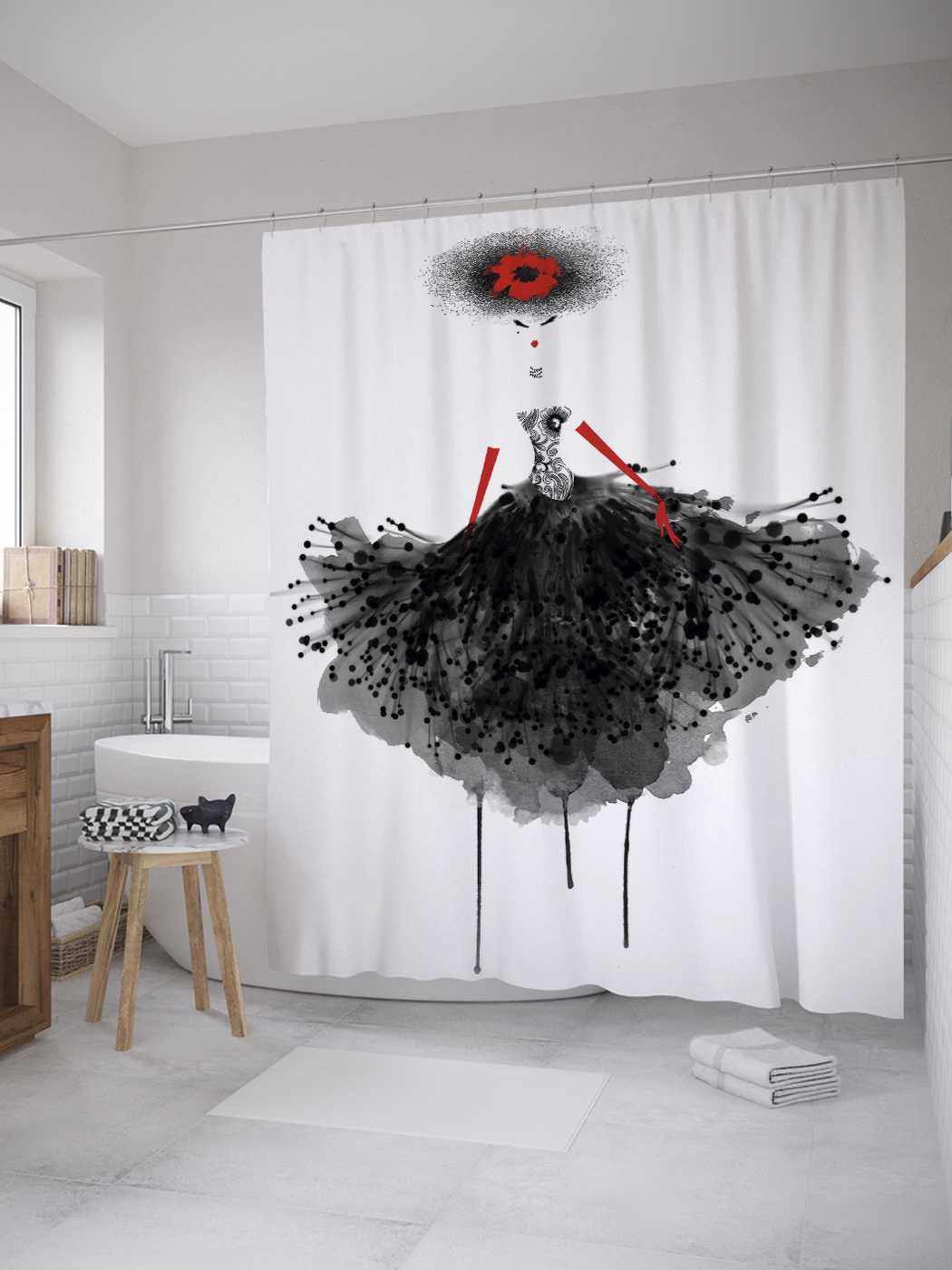 фото Штора для ванной joyarty "юбка из фатина" из сатена, 180х200 см с крючками