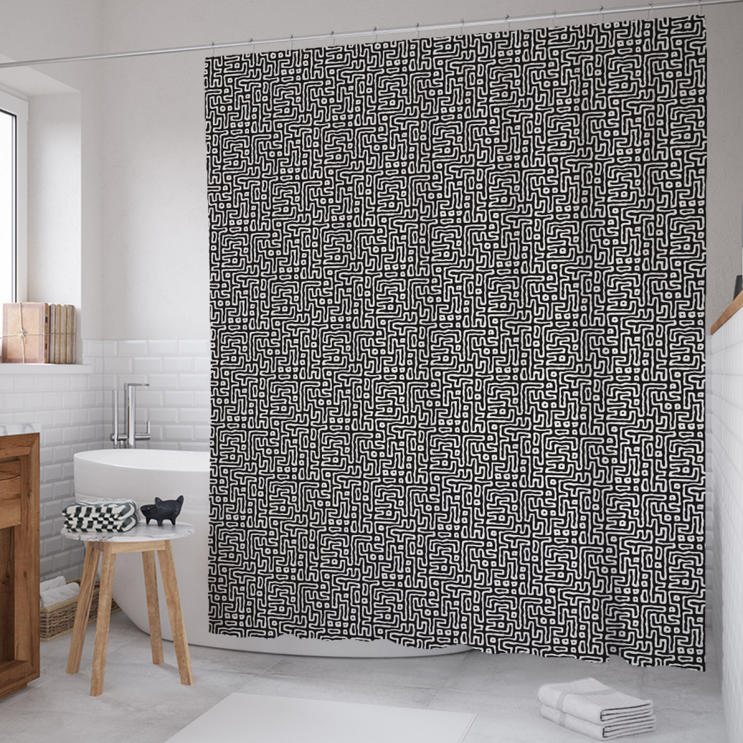 

Штора для ванной JoyArty "Графический лабиринт" из сатена, 180х200 см с крючками, Серый, Графический лабиринт