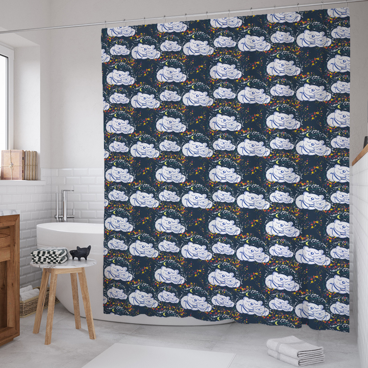 

Штора для ванной JoyArty "Мешки в берлоге" из сатена, 180х200 см с крючками, Синий, Мешки в берлоге