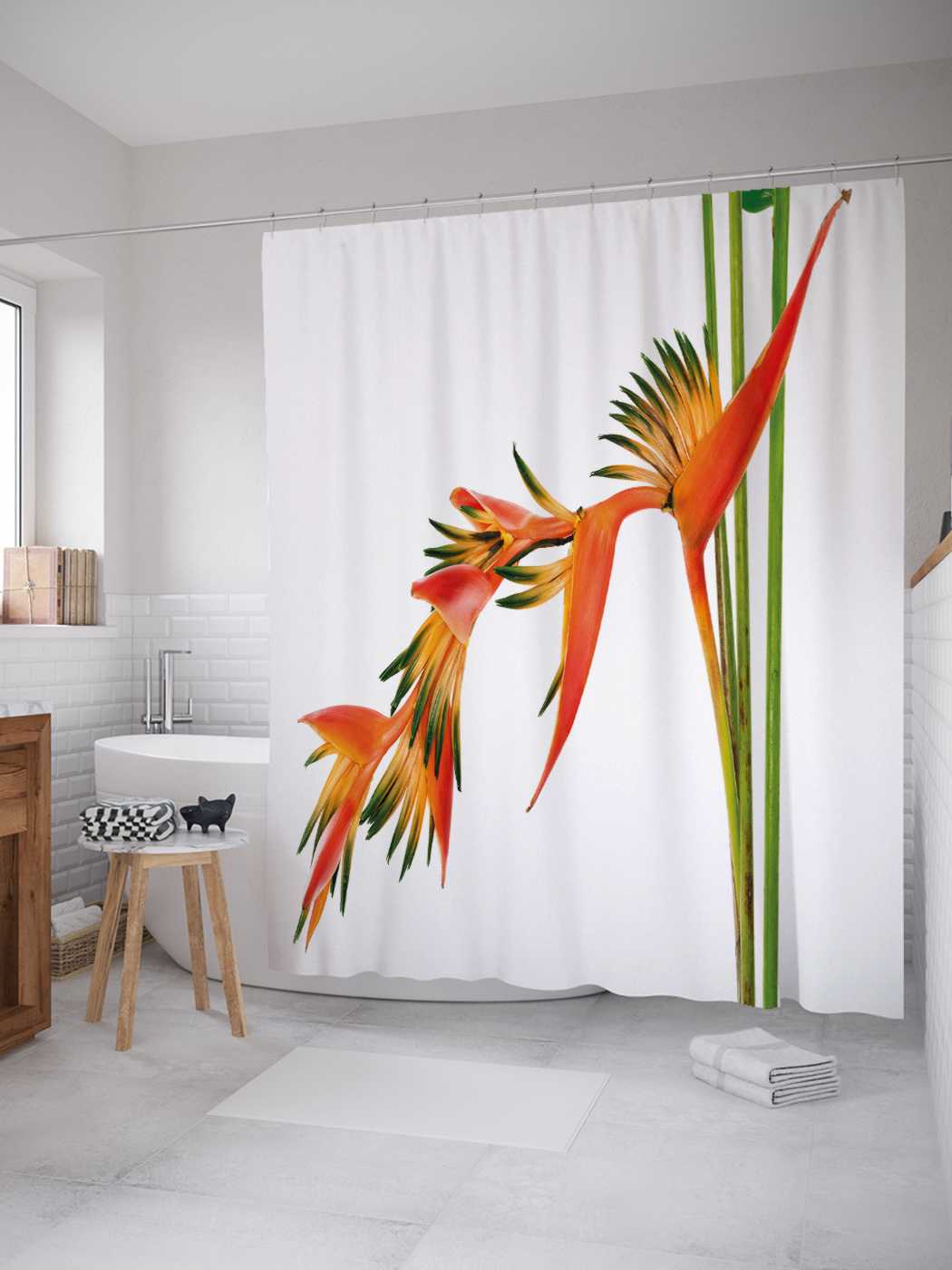 

Штора для ванной JoyArty "Танцевальный цветок" из сатена, 180х200 см с крючками, Белый