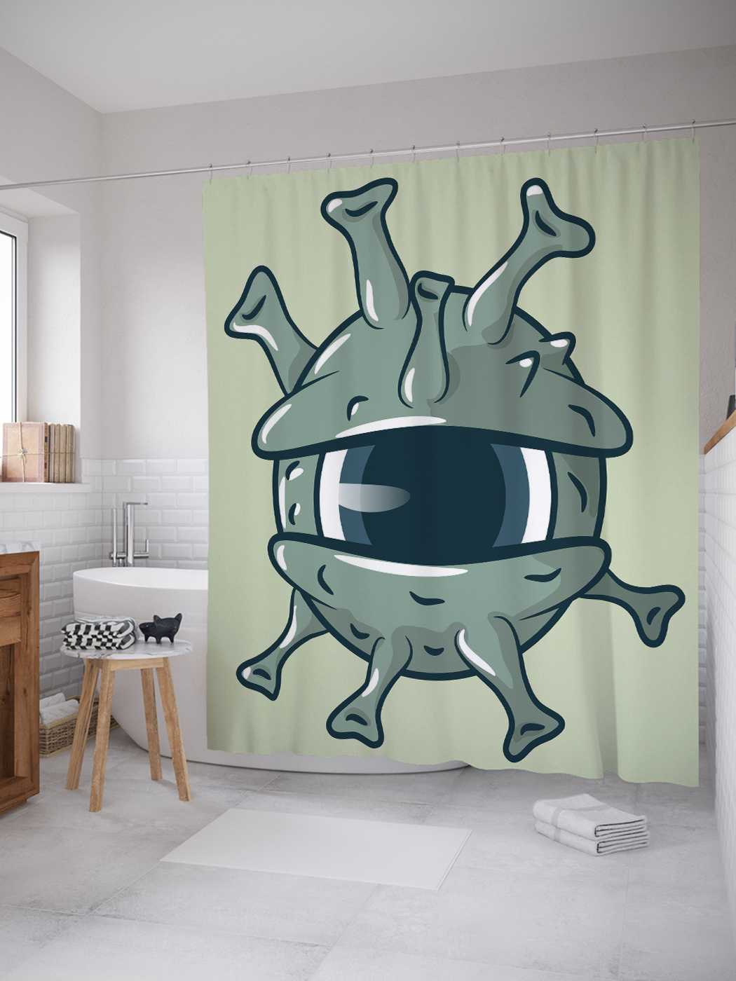 

Штора для ванной JoyArty "Инопланетное око" из сатена, 180х200 см с крючками, Зеленый