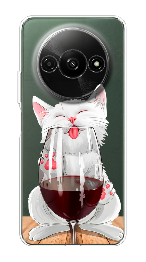 

Чехол на Redmi A3 "Кот с бокалом", Прозрачный;белый;красный, 321250-1